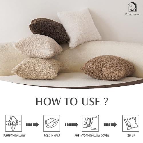 Foindtower 2 Pieces Teddy Faux Fur Throw Pillow Cover Decorative Sherpa Pillow Fuzzy Accent Pillowcases Soft Sheepskin Fleece Cushion Case for Bed Couch Living Room 18x18 Inch Chocolate thumbnail 6