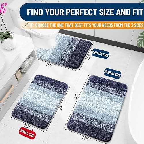 OLANLY Bathroom Rugs Mat 24x16, Extra Soft Absorbent Microfiber Bath Rugs, Rubber Backing, Quick Dry, Machine Washable Bath Mats for Bathroom Floor, Tub and Shower, Home Decor Accessories, Airy Blue thumbnail 2
