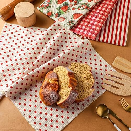 VitalCozy 4 Pcs Strawberry Waffle Kitchen Towel Red Fruit Dish Towels | Kitchen Vintage Cloth, 18 x 28 Inch, Highly Absorbent Reusable Hand Tea Towel, Farmhouse Cooking Baking Cleaning Wipe Decor thumbnail 2