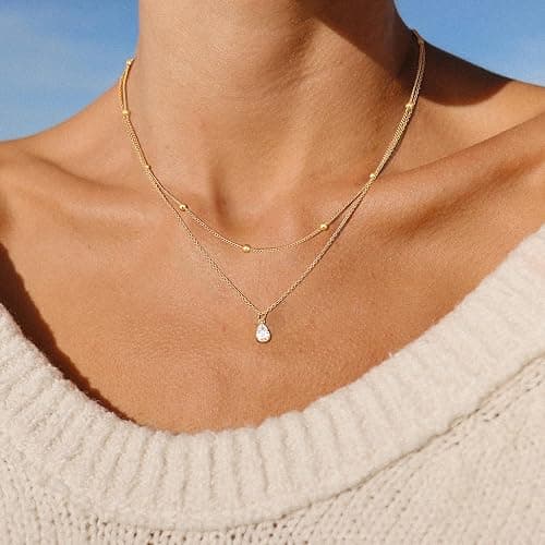 Kakonia Layered Gold Necklace for Women 14K Gold Plated Pendant Necklace Set Gold Necklace Satck Dainty Gold Chain Trendy Jewelry for Women thumbnail 3
