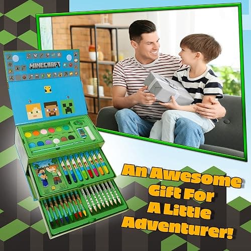 Minecraft Colored Pencils Art Supplies Set Crayons Watercolor Paints Colored Markers Coloring Drawing Kit Creeper Art Set Case Gamer Gifts for Boys thumbnail 2