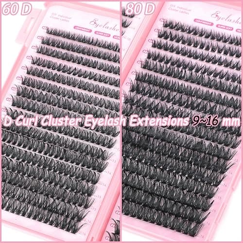 Manga Lash Clusters, 640 Pcs Eyelash Clusters Individual Lash Extension Kit D Curl Fluffy Wispy False Eyelashes Extensions Thin Band (60D+80D) thumbnail 2