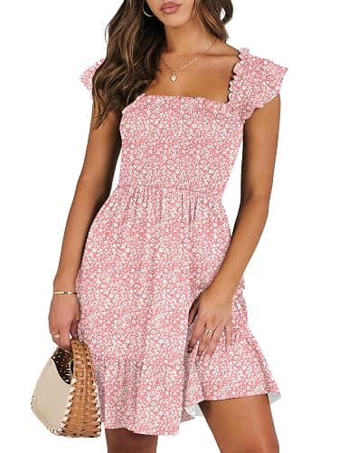 ANRABESS Women's Summer Casual Sleeveless Square Neck Dress 2026 Smocked Ruffle Backless Boho Beach Cute Teen Short Sundress - Image 1