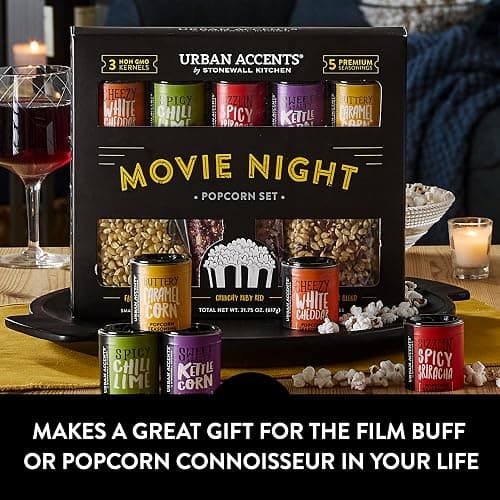 Urban Accents Movie Night Popcorn Gift Set – Includes 3 Gourmet Popcorn Kernel Varieties & 5 Flavorful Seasonings – Perfect Snack Gift Box for Parties, Holidays, or Movie Lovers thumbnail 8