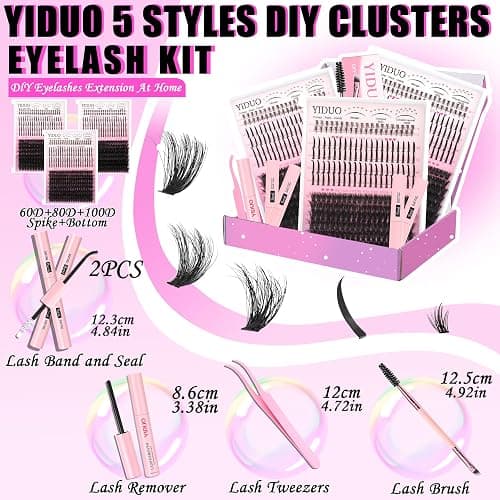 YIDUO Lash Clusters Kit with Spikes Bottom clusters Eyelash Extensions 808Pcs with 2X Bond&Seal 60D/80D/100D 3D Volume D Curl Wispy DIY Individual Lashes Large Pack for Beginners Choice thumbnail 2
