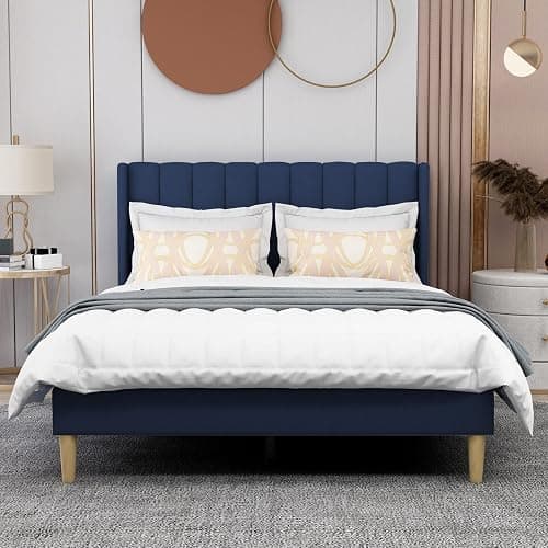 AGARTT Upholstered Platform Bed Frame Full Size with Headboard and Footboard/Wooden Slats Support/No Box Spring Needed/Easy Assembly,Blue Velvet thumbnail 3