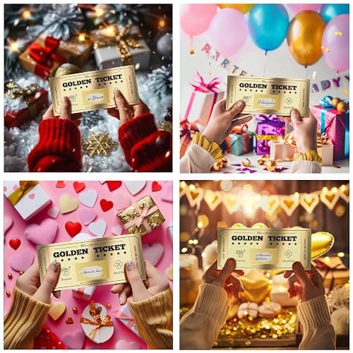 Golden Ticket with Lucky Coin, Scratch Card with Envelope, Surprise Gift Reveal Scratch Off Ticket Card as Birthday Card Wedding Card Concert Ticket Cinema Voucher Raffle Gift Card for Kids Women Men - 1 Golden Ticket with Lucky Coin thumbnail 7