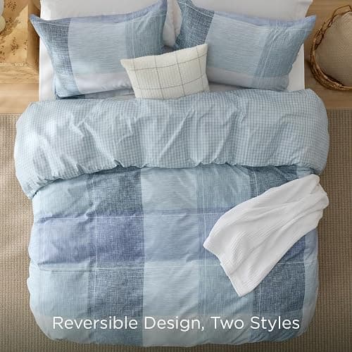 Bedsure Duvet Cover Queen Size - Gingham Reversible Buffalo Plaid Duvet Cover Set with Zipper Closure, 3 Pieces Blue Bedding Set with 8 Corner Ties and 2 Pillow Shams 20"x26" thumbnail 4
