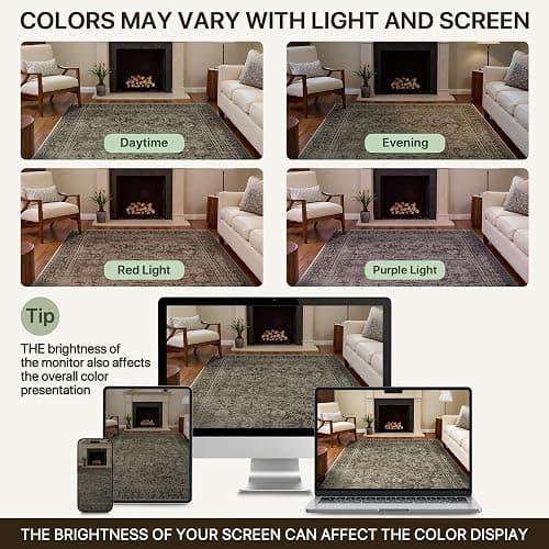 8x10 Area Rug Machine Washable Boho Rug for Living Room,Ultra-Thin Low Pile Carpet,Lightweight Indoor Printed Rug,Non Slip Floral Area Rug for Bedroom, Dining Room, Home Office,Vintage Sage Green thumbnail 8