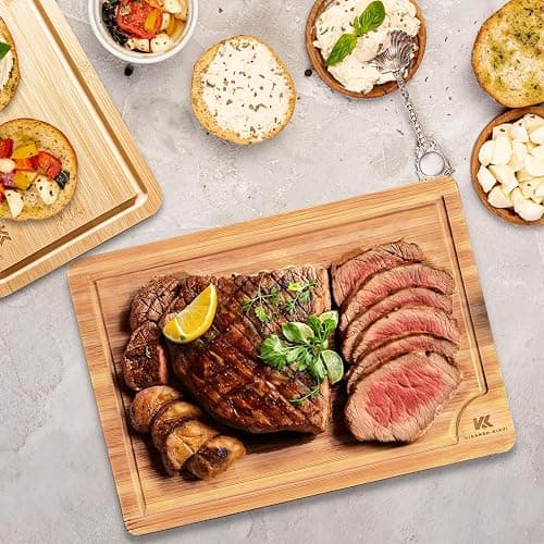 Kiaansh-Kiavi Wood Cutting Boards for Kitchen-Bamboo Cutting Board Set of 3, with Juice Grooves, Thick Chopping Board handles., Large, Natural thumbnail 2