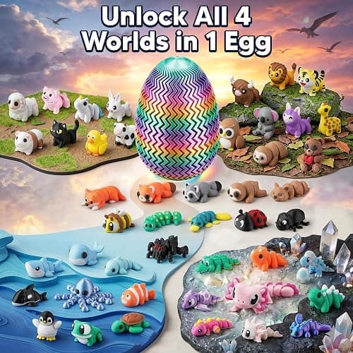 ROIISNM 51PCS Mini 3D Printed Animals, Articulated Fidget Toys for Kids | Pink Axolotl Surprise, Jumbo Twist-Lock Storage Egg, Sensory Play, Party Favors, Classroom Rewards, Desk Pets thumbnail 6