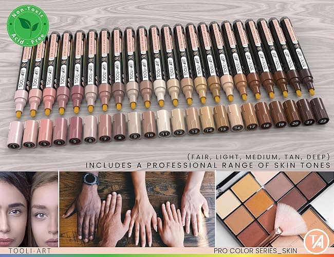 TOOLI-ART 22 Acrylic Paint Markers Paint Pens Pro Color Series Set 3mm Medium Tip for Rock Painting, Glass, Mugs, Wood, Metal, Glass Paint, Canvas, DIY. Non Toxic, Waterbased, Quick Drying (SKIN) thumbnail 5