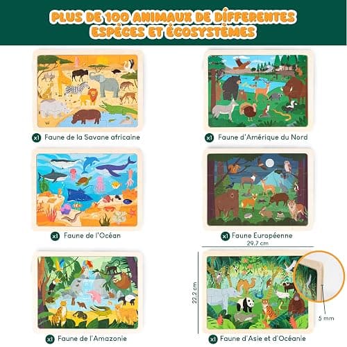 BONNYCO Puzzle Bois Enfant 6 Ensembles 24 Pcs, Animaux de Différents Écosystèmes. Puzzle 3-8 Ans avec Plateau, Jouet Educatif. Cadeau Garcon et Fille, Anniversaire, Noël thumbnail 3