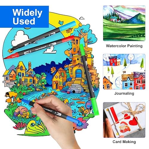 Halobios Dual Tip Brush Pens, Art Supplies Colouring Pen Set for Kids Colouring Books, 24 Colors Felt Tip Pens Art Markers for Design, Drawing, Painting, Sketching, Calligraphy, Lettering thumbnail 6