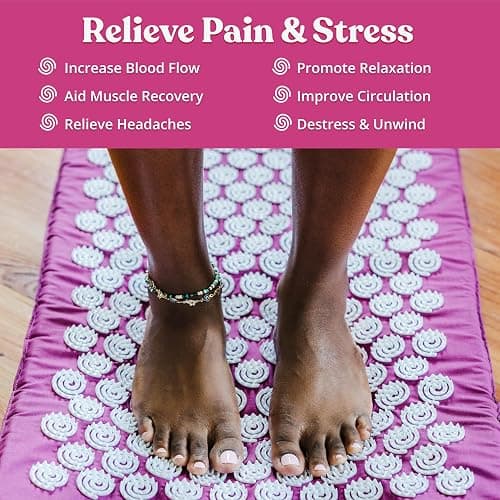 Spirol Acupressure Mat and Pillow Set for Back, Neck and Shoulder Pain Relief, with Flexible Acupressure Spikes, Includes Carry Bag (Amethyst) thumbnail 4
