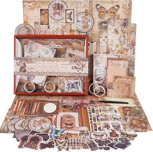 Funto Scrapbooking Kit (202 PCS), Vintage Collection-Wisteria & Butterfly, Perfect for Bullet Scrapbooking Materials, Planner DIY Arts Craft Collage - Image 1