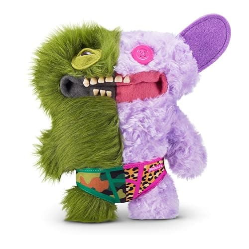 Fuggler Misfit Monsters 23 cm Series 1 by Zuru, Funny Ugly Monster Plush Toy (Count Underoo Mcgoo & Grin - Green & Lilac Long & Curly Pile) thumbnail 4