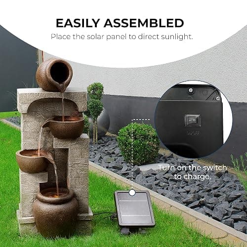 Teamson Home 28 in. Cascading Bowls and Stacked Stones LED Outdoor Water Fountain for Outdoor Living Spaces to Create a Calming Oasis in Gardens and Landscaping, on Patios, Balconies, Lawns, Brown thumbnail 7
