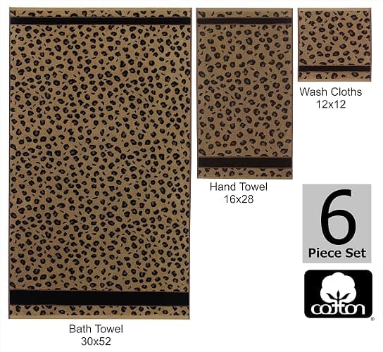 COTTON CRAFT 6 Piece Towel Set - 100% Cotton Animal Print Safari Towels | Soft Absorbent Leopard Cheetah Jacquard Bathroom Towels - 2 Bath Towel, 2 Hand Towel, 2 Washcloth Decorative Guest Towels thumbnail 7