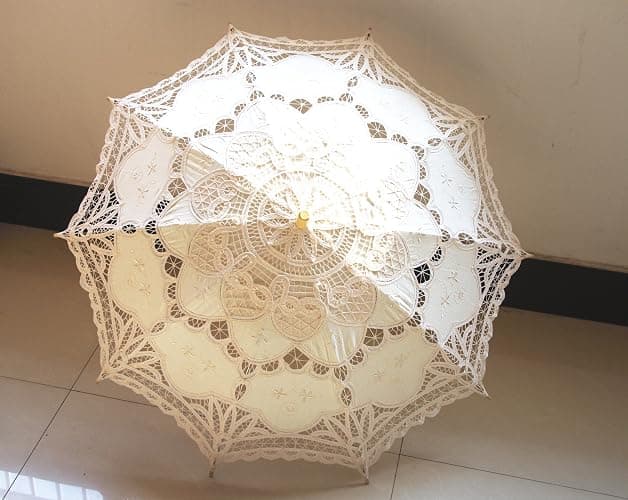 AEAOA Handmade Ivory Lace Parasol Umbrella Wedding Bridal 30 Inch Adult Size thumbnail 3