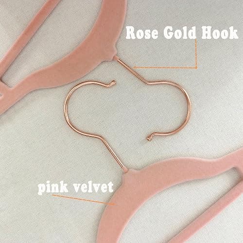 BGRQRIQ Pink Velvet Hangers 50 Pack - Rose Gold Hook, Space Saving Non-Slip Clothes Hangers, 16.5 Inch with Tie Bar for Coats,Sweater,Jackets,Dresses, Shirts, Suits & T-Shirts thumbnail 3