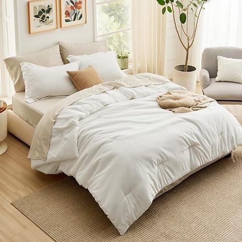 Bedsure White Twin XL Comforter Set - Extra Long 5 Pieces Twin XL Bedding Set for All Seasons, Boho Contrasting Design Bed in a Bag with Comforter, Sheets, Pillowcase & Sham thumbnail 3