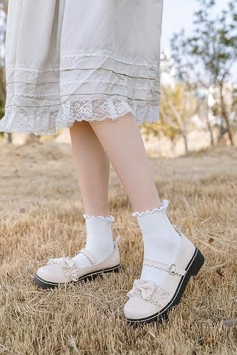 SRYL Women Ankle Socks Ruffle Turn-Cuff,Lovely double needle solid color edge relent Girl socks thumbnail 5