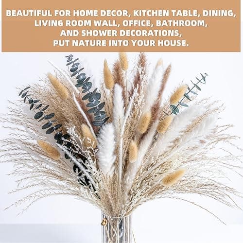 Boho Decor Pampas Grass and Eucalyptus Bouquet,pompas Grass Dried Flowers Arrangement for Centerpiece Table Decor,Wedding,Home,Room,Rustic Decor thumbnail 4