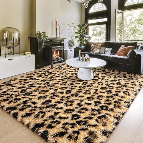 Amearea Fluffy Leopard Rug, Premium Cheetah Print Area Rug, Soft Comfy Faux Fur Animal Print Carpet, Khaki 5x8 Feet thumbnail 7