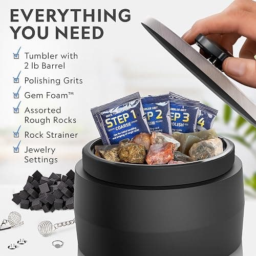 National Geographic Platinum Series Ultra Quiet Rock Polisher Kit - Patent-Pending for Kids & Adults, 2 lb. Barrel, Rocks, Grit, GemFoam, Rock Tumblers thumbnail 6