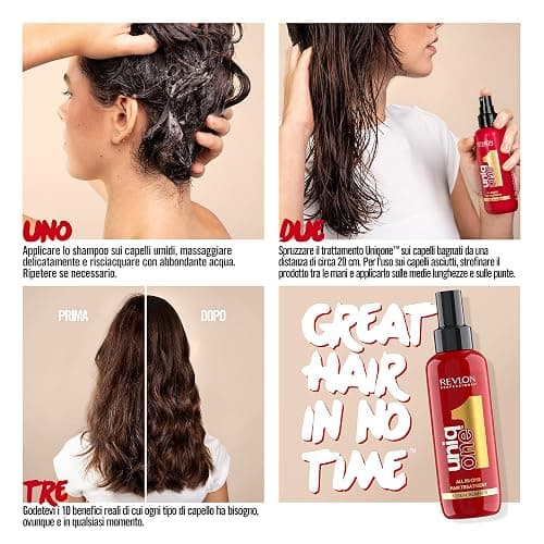 Revlon Professional UniqOne Classic, Trattamento per Capelli Senza Risciaquo, All in One, Idrata, Protegge e Ripara (150ml), Fragranza Classica thumbnail 4