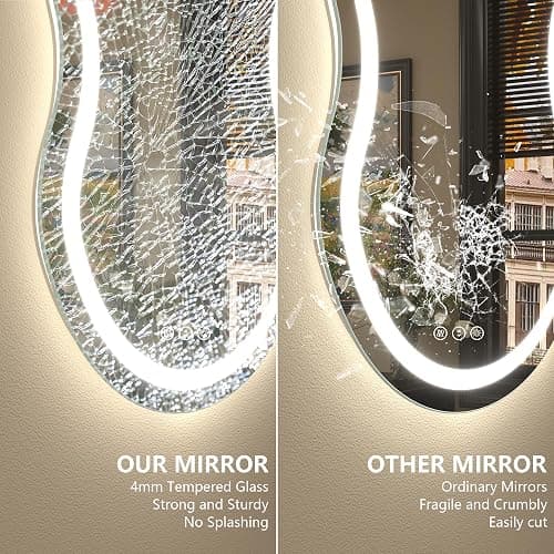 CHARMOR 60x32 Inch Irregular Cloud LED Bathroom Mirror with Lights, Asymmetrical Lighted Vanity Mirror for Wall, Anti-Fog, Dimmable, Memory, 3 Colors (Horizontal/Vertical) thumbnail 5