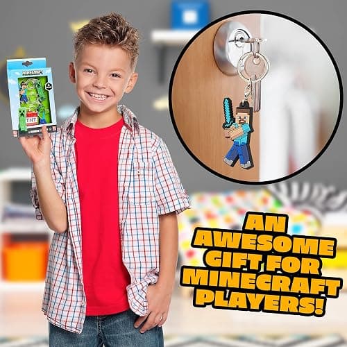 Minecraft Kids Keyrings and Silicone Wristband Set - Creeper Key Chain Set of 4, Collectables Gaming Gifts thumbnail 2