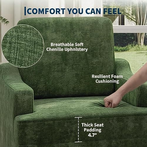 Garvee Green Comfy Accent Chair, Upholstered Armchair for Living Room | Mid Century Modern Style Sofa Chair with Solid Wood Legs, Chenille Reading Chair for Small Space, Waiting Room, Apartment thumbnail 4