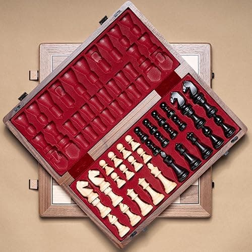A&A Premium Chess Board Game Set, 15" Wooden Chess Board & 3" King Height Unique Chess Pieces with 2 Extra Queens, Portable Travel Chess Set for Adults Kids (Natural Walnut, 15 Inches) thumbnail 5