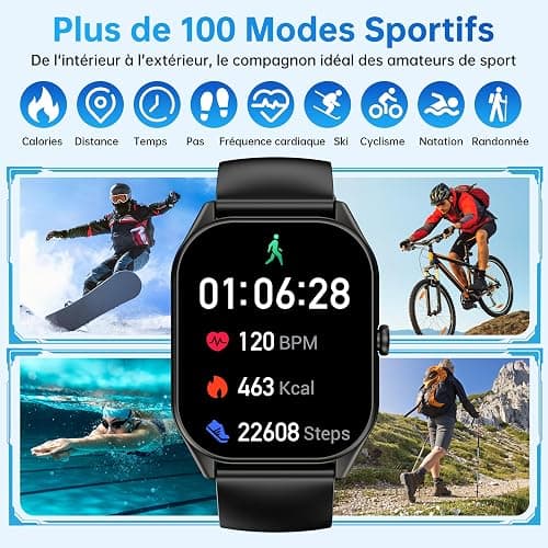 OUKITEL Montre Connectée Homme Femme, 2.0" HD Smartwatch avec Appel Bluetooth, Etanche IP68, Montre Connecté Sport avec 140+Modes Sportifs, Podometre/Sommeil/Cardiofrequencemetre pour Android/iOS thumbnail 6