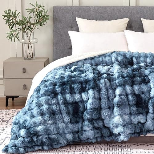 Serenhom 50x60 Inches Ultra-Soft Fuzzy Faux Fur Plush Throw Blanket - Thick, Warm Sherpa for Couch, Sofa, Bedroom, Camping - Decorative Blanket for Cozy Warmth, Bubble Dark Blue Tie Dye thumbnail 2