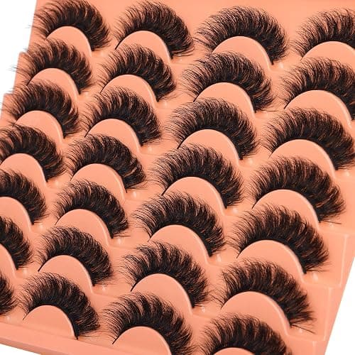 Short Lashes Natural Look False Eyelashes Thick Volume Faux Mink Lashes Pack Wispy Strip Fake Eyelashes Cat Eye Lashes that Look Like Extensions 14 Pairs thumbnail 6