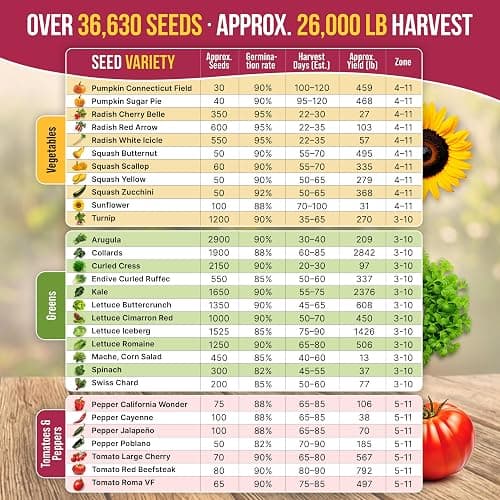 55 Vegetable Seeds Variety Pack - 35,600+ Non-GMO Heirloom Seeds for Planting Vegetables and Fruits in Individual Seed Packets, Home Garden Seeds for Hydroponic, Indoor and Outdoors Gardening thumbnail 5