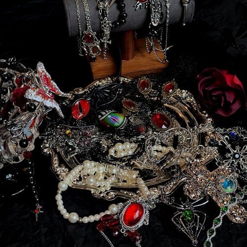 YHNNH 35 pcs Mystery Jewelry Jar, Surprise Gothic Jewelry Set for Woman, includes Gothic Necklaces, Earrings, Rings and Bracelets, Unique Goth Jewelry Box Gift for Her thumbnail 6