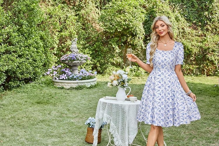 Belle Poque Vintage Dress for Women 2026 Summer 1950s Midi Cottagecore Dresses Square Neck Wedding Guest Cocktail Dress thumbnail 4