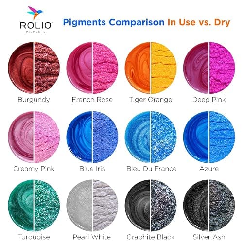 Rolio Premium Mica Powder Pearlescent Color Pigment - Art Set for Epoxy Resin - for Soap Making, Nail Polish, Lip Gloss, Eye Shadow, Slime & Candle Jars - 10g, 24 Jars - (Original Set) thumbnail 3