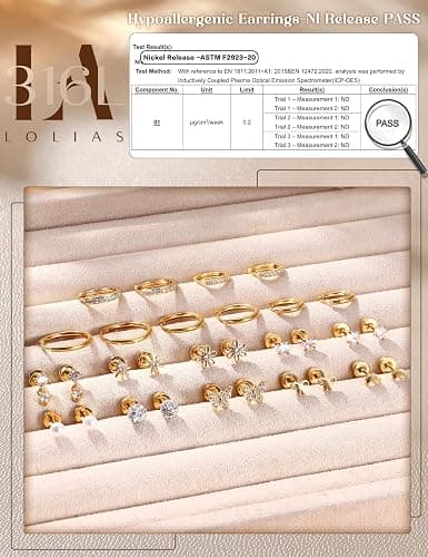 LOLIAS 14K Gold Plated Flat Back Earrings - Hypoallergenic Surgical Stainless Steel Stud Hoop Earrings for Women Girls Cute Stud Earring Set Small Huggie Hoops Cartilage Earring Stacks thumbnail 5