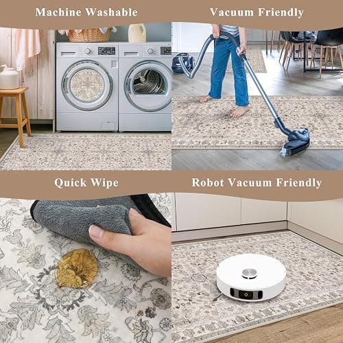 2x3 Non-Slip Washable Kitchen Rug – Boho Small Accent Rug for Sink & Entryway, Soft Low Pile Thin Carpet for Pet Area & Bathroom, Indoor Door Mat (Beige,2x3) thumbnail 7