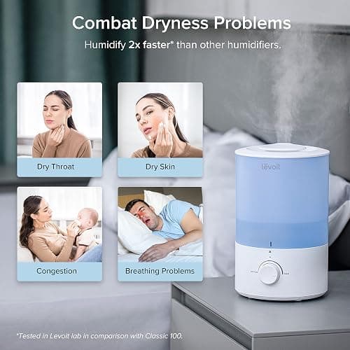 LEVOIT Dual 150 Humidifiers for Bedroom Large Room, 3L Cool Mist Top Fill Essential Oil Diffuser for Baby Nursery and Plants, 360° Nozzle, Quiet Rapid Ultrasonic Humidification for Home, Blue thumbnail 8