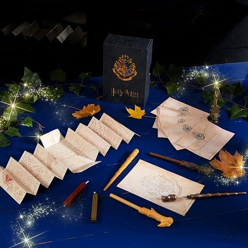 Harry Potter Writing Set Wand Pens Stationery Box for Boys Girls Teens Adults with Envelopes Paper Wax Stick Stamp Marauders Map Gifts for Kids thumbnail 2