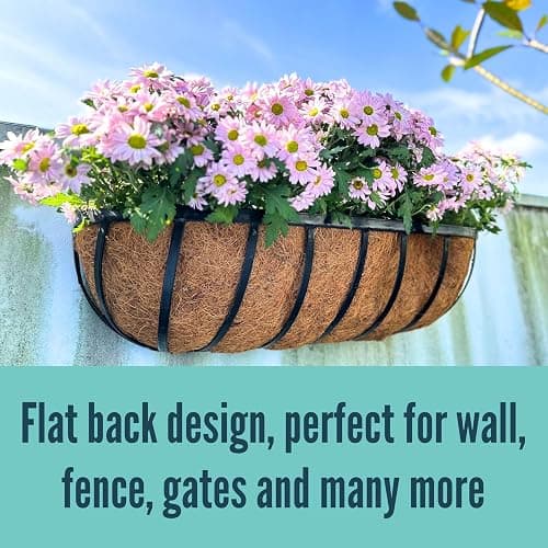 LaLaGreen Fence Planters for Outdoor Plants (24 Inch, 4 Pack) Black Metal Window Boxes Planter To Attach To House, Wall Mounted Flower Coco Baskets Outside Deck Railing Balcony Garden Porch Patio Rail thumbnail 7