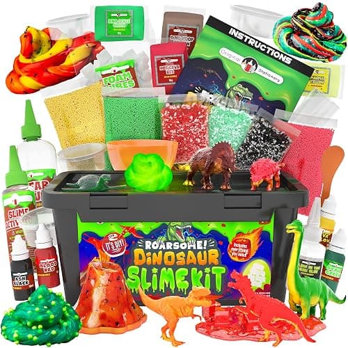 Original Stationery Dinosaur Slime Kit for Boys, DIY Glow-in-The-Dark Slime Set with Lava, Blood & Dino Poop, Fun Sensory Play Activity with Glitter Formula, Gift for Birthdays, Christmas & Holidays - Image 1