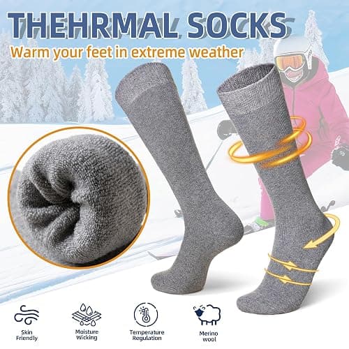 Eyean Women's Knee High Wool Socks Winter Thick Thermal Soft Comfy Over Knee Long High Socks 2 Pairs thumbnail 3