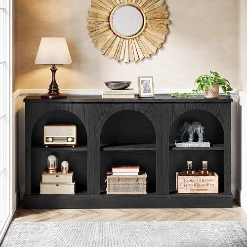 Tribesigns Farmhouse Console Table, 63-Inch Long Entryway Table with 3 Tier Storage, Wooden Rectangular Sofa Table Behind The Couch for Entrance, Hallway, Living Room, Black - Black thumbnail 5